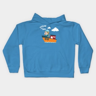 Cute bear the animal sailor on the boat with cartoon style Kids Hoodie